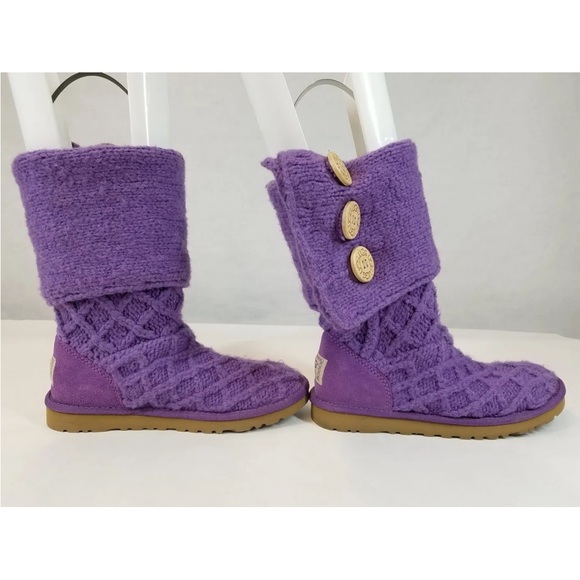 UGG Women's Lattice Cardy 3066 Purple Round Toe Knee High Snow Boots Size 5 - Picture 4 of 6